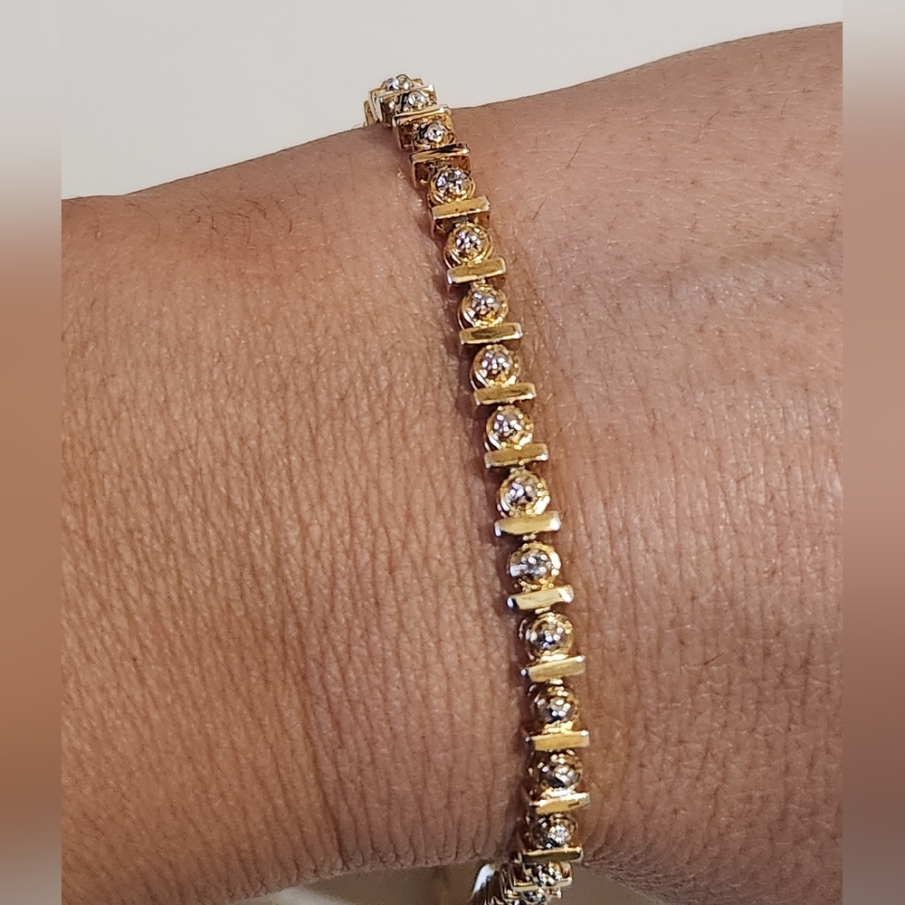 Vintage Gold Tone Sterling Silver Tennis Bracelet - Picture 7 of 11